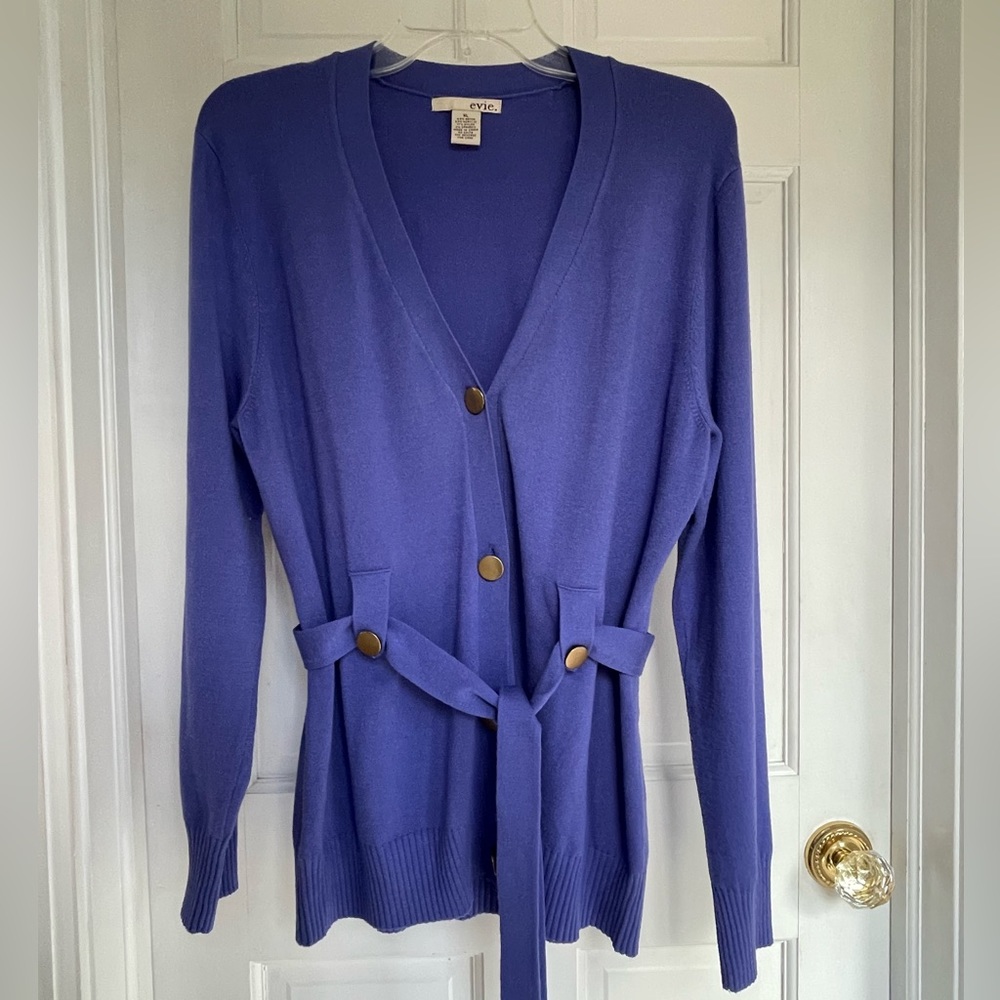 Lovely periwinkle belted cardigan by Evie extra large